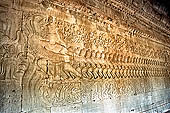 Angkor Wat temple, the bas-reliefs of the third enclosure. East Gallery Southern Part. Churning of the Ocean of Milk. 